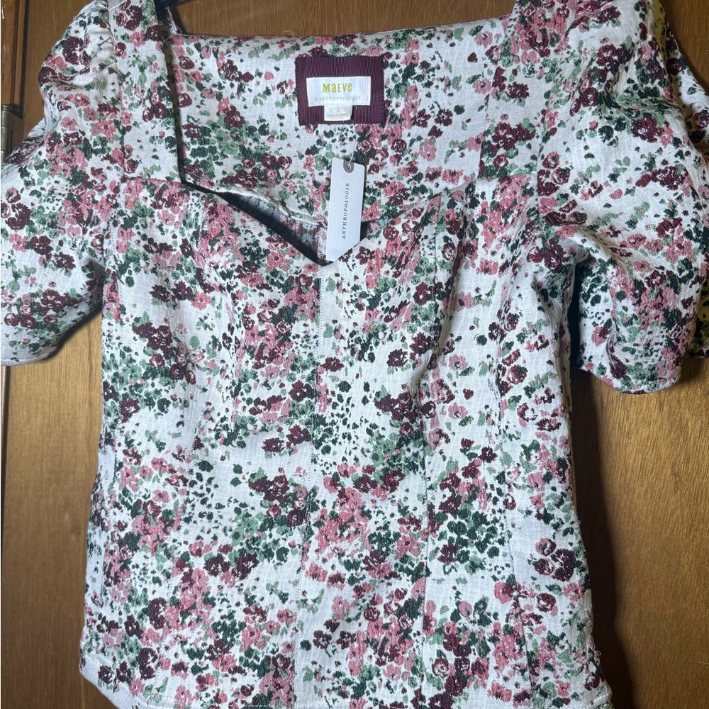Anthropologie Cream Ruched Blouse with Short Sleeves - Picture 3 of 8